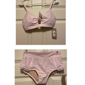 Albion pink checkered suit set nwt S/M